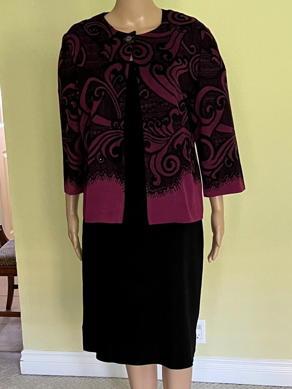 Ming Wang Purple and Black Jeweled evening Jacket Medium M